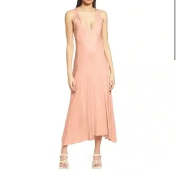 NEW FRAME Pink Clay Satin Sleeveless Maxi Slip Dress - Picture 2 of 7